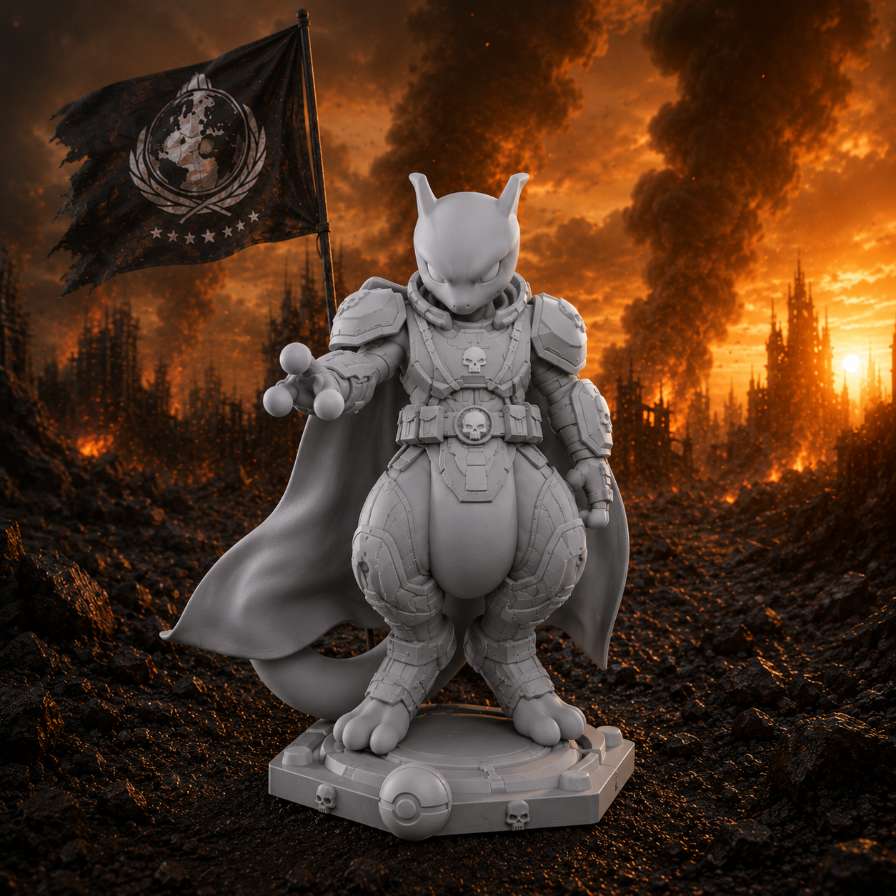 Mewtwo x Helldivers Resin Statue – Hand Painted or Raw – Premium Pokémon Sci-Fi Collectible – 15 cm