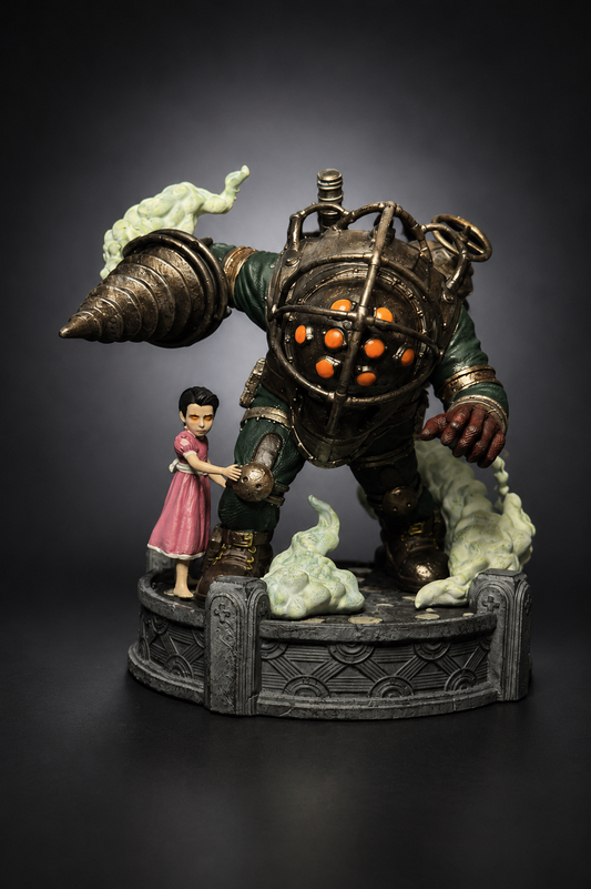 Big Daddy & Little Sister Inspired Resin Statue – UV Neon Hand Painted Collectible