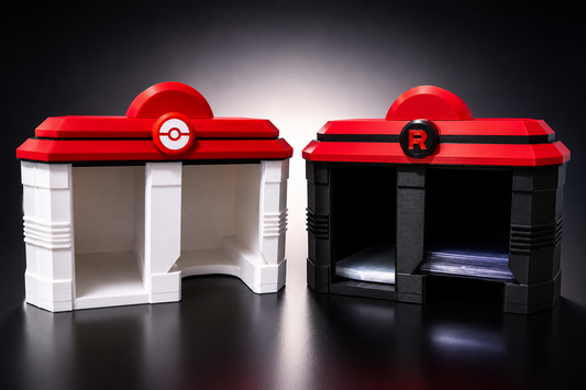 Poké Center TCG Organizer | Toploader & Sleeve Storage Box | Standard & Team Rocket Edition