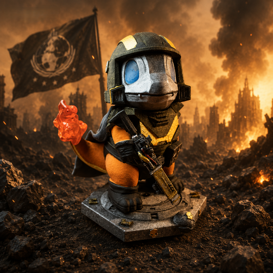 Statua in Resina Charmander x Helldivers – Dipinta a Mano o Grezza – Oggetto da Collezione Premium Pokémon Fantascienza – 10 cm