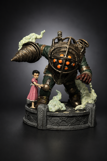 Big Daddy & Little Sister Inspired Resin Statue – UV Neon Hand Painted Collectible