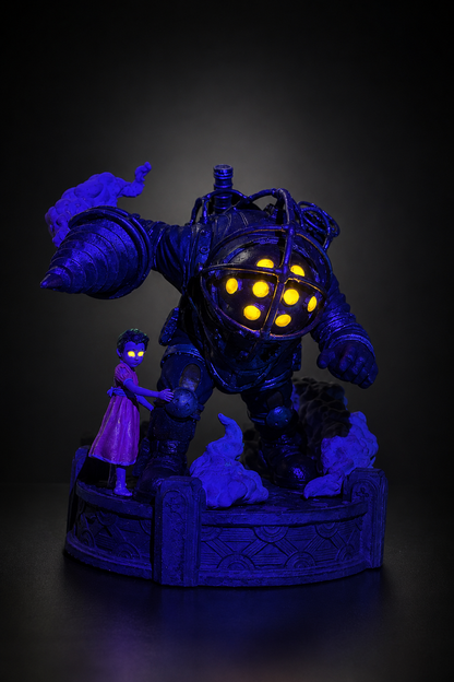 Big Daddy & Little Sister Inspired Resin Statue – UV Neon Hand Painted Collectible
