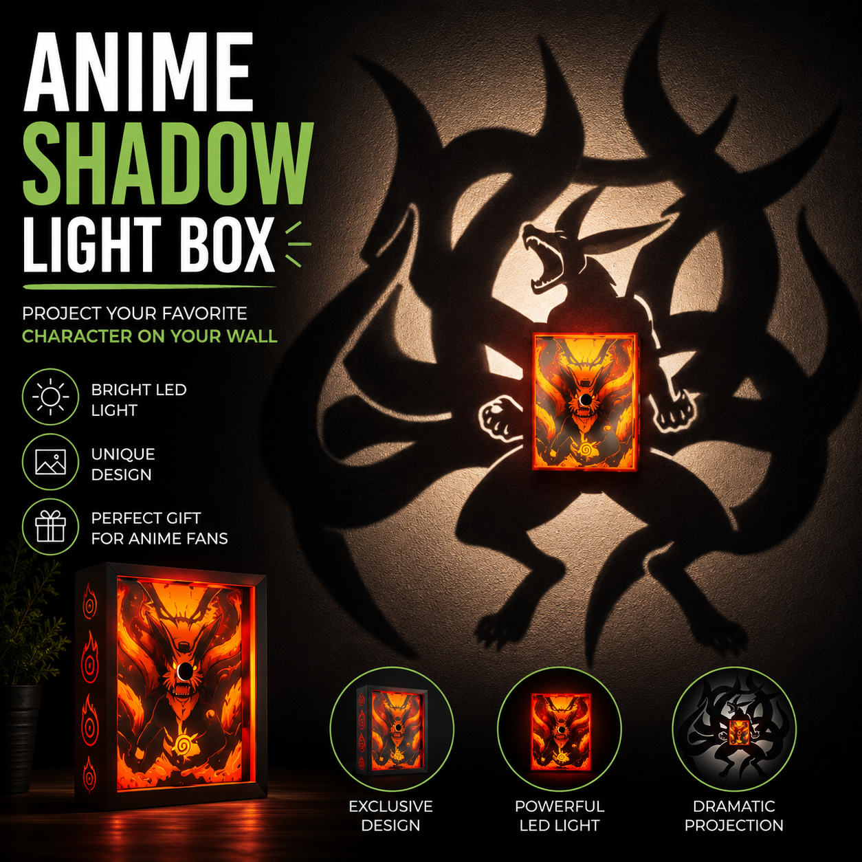 Naruto Kurama Shadow Light Box LED Lamp | Anime Room Decor