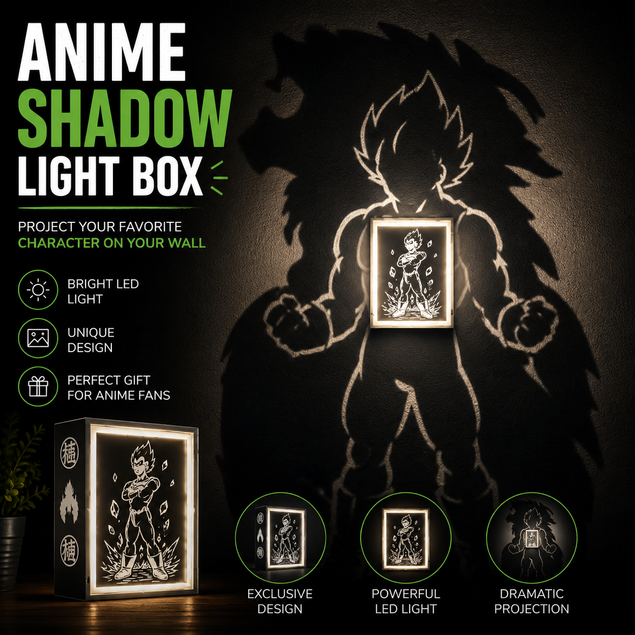 Vegeta Super Saiyan Shadow Light Box LED Lamp | Dragon Ball Anime Room Decor