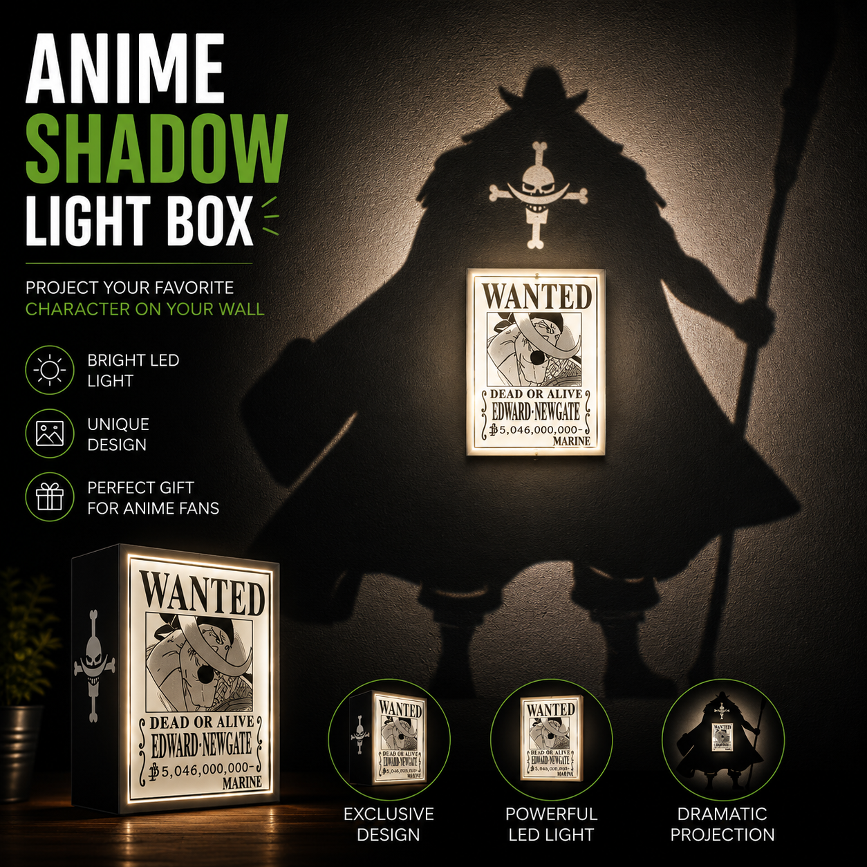 Whitebeard Shadow Light Box LED Lamp | One Piece Anime Room Decor