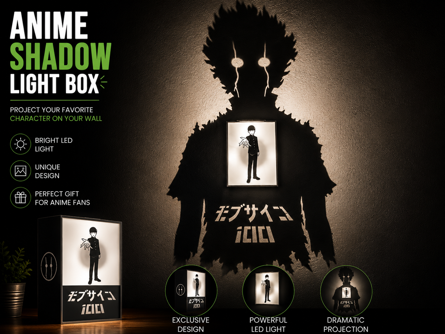 Mob Psycho 100 Shadow Light Box LED Lamp | Anime Decor | Shigeo Kageyama