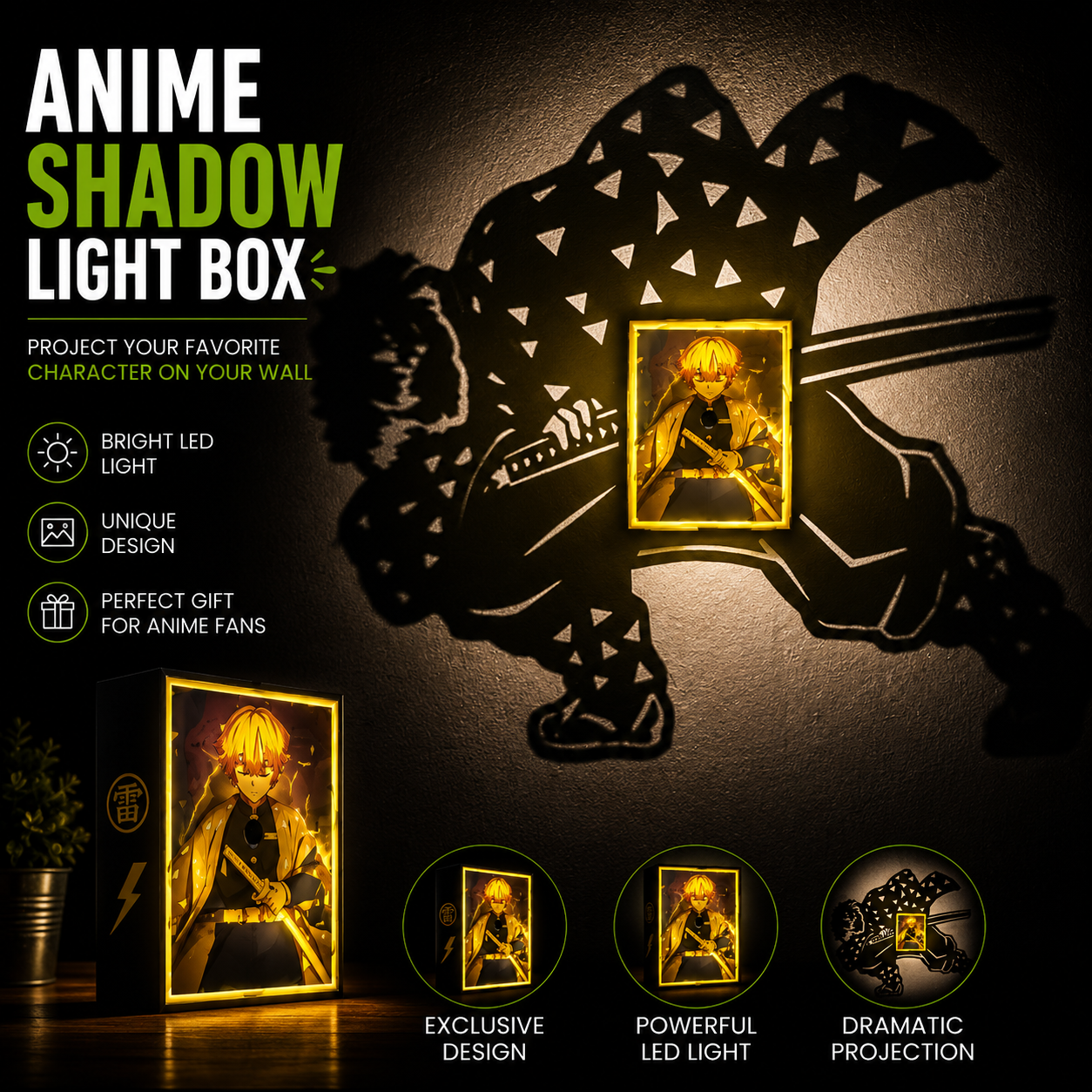 Zenitsu Agatsuma Shadow Light Box LED Lamp | Demon Slayer Anime Decor