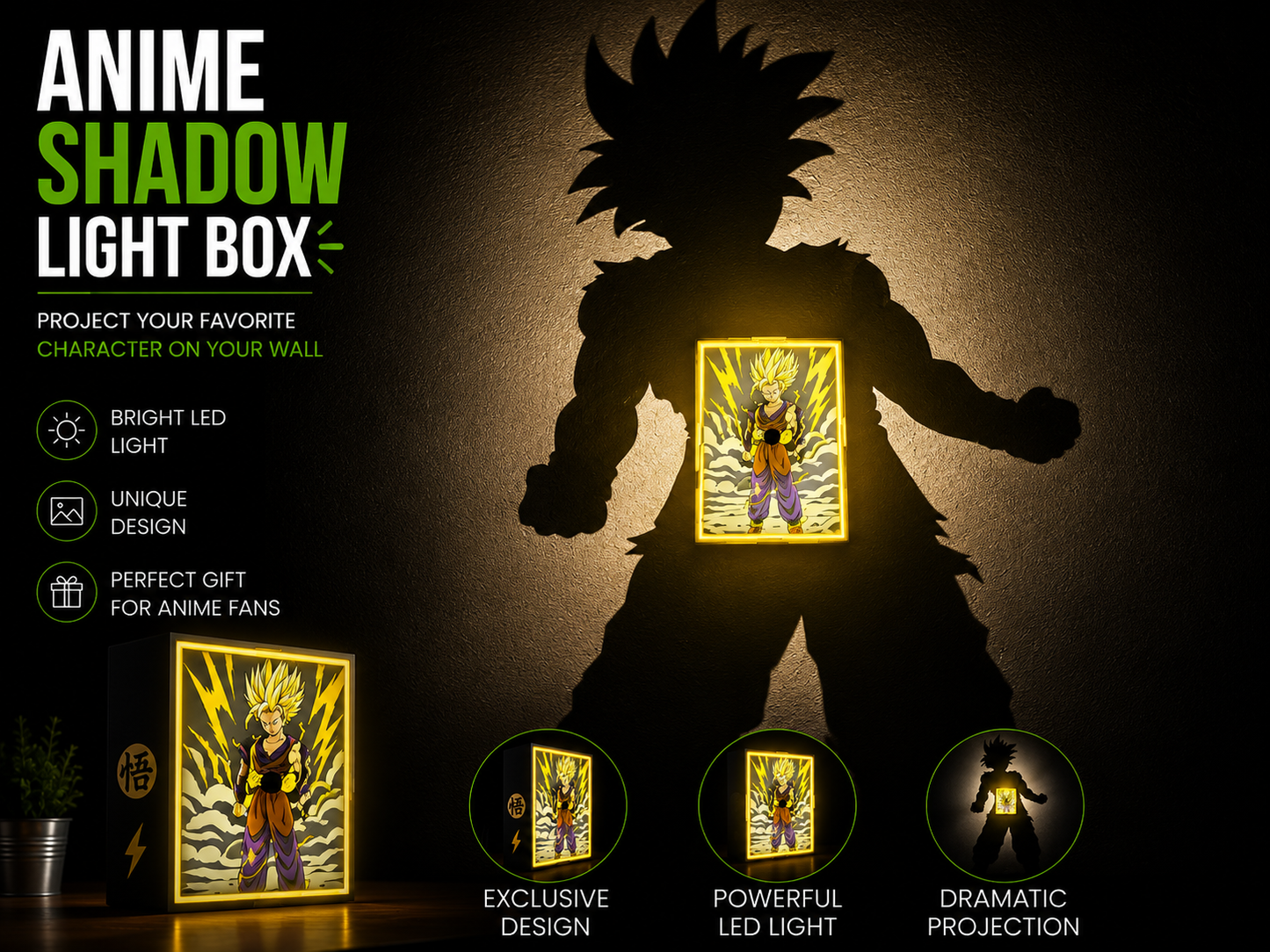 Son Gohan Super Saiyan Shadow Light Box LED Lamp | Dragon Ball Anime Room Decor