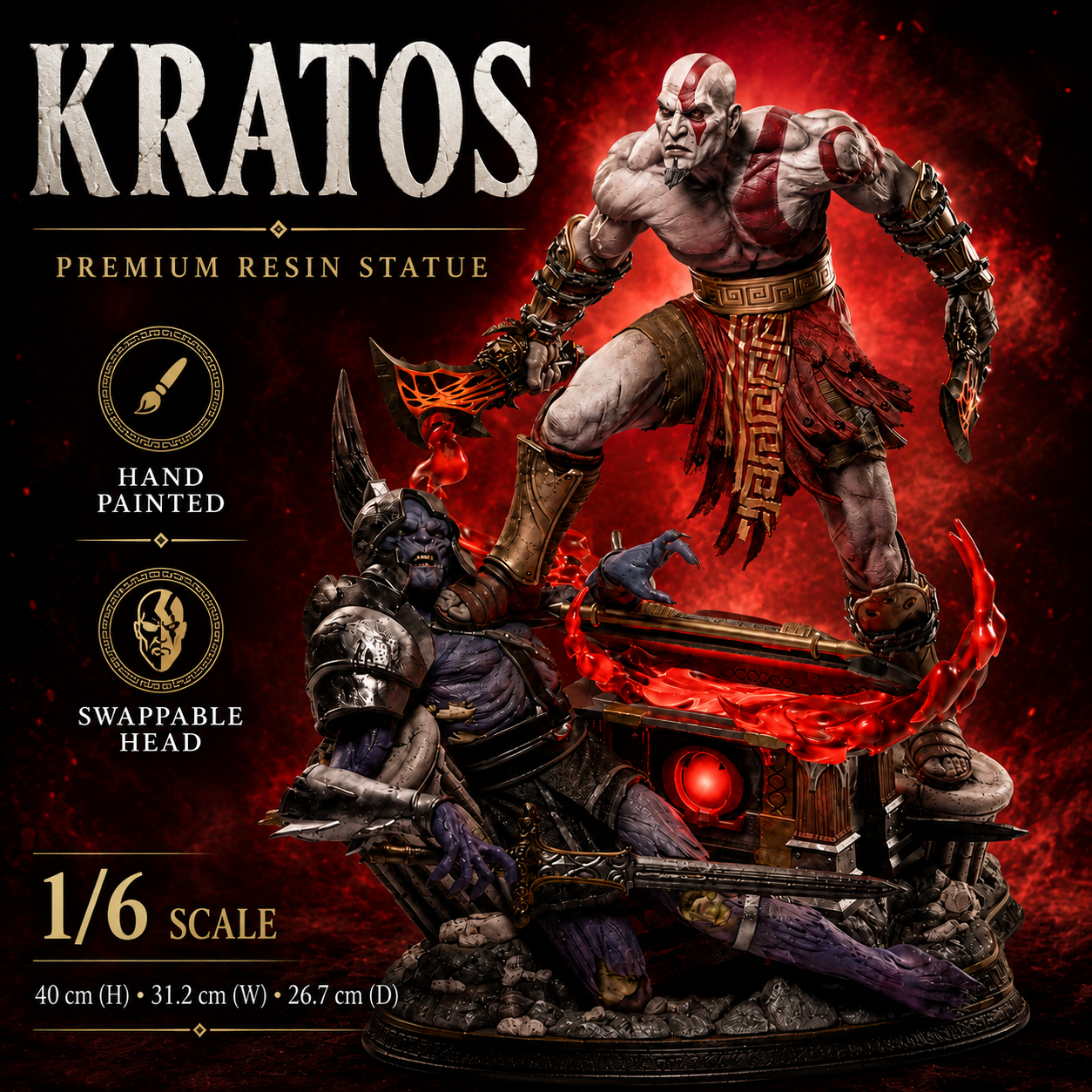 Kratos God of War Inspired Resin Statue – 1/6 Scale Hand Painted Collector Figure
