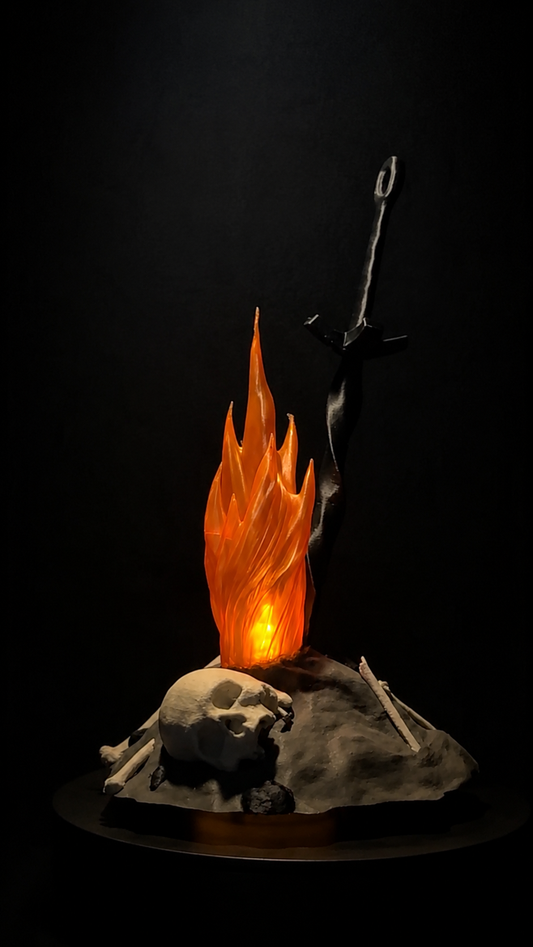 Dark Souls Bonfire Lamp LED – Premium 3D Printed Bonfire with Included Candle LED, Handmade Gaming Decor & Collector Gift