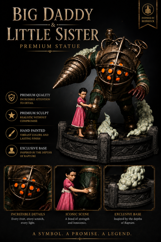 Statue en résine inspirée de Big Daddy & Little Sister – Objet de collection néon UV peint à la main