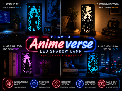 Animeverse RGB LED Shadow Lamp – 4-Sided Anime 3D Printed Lamp