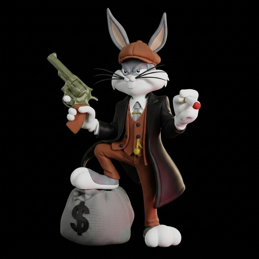 Bugs Bunny Peaky Blinders Statue 50cm | Premium PLA 3D Printed Collectible Figure | Handmade Looney Tunes Gangster Decor