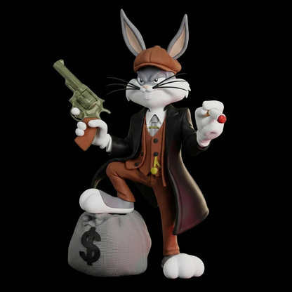 Bugs Bunny Peaky Blinders Statue 50cm | Premium PLA 3D Printed Collectible Figure | Handmade Looney Tunes Gangster Decor
