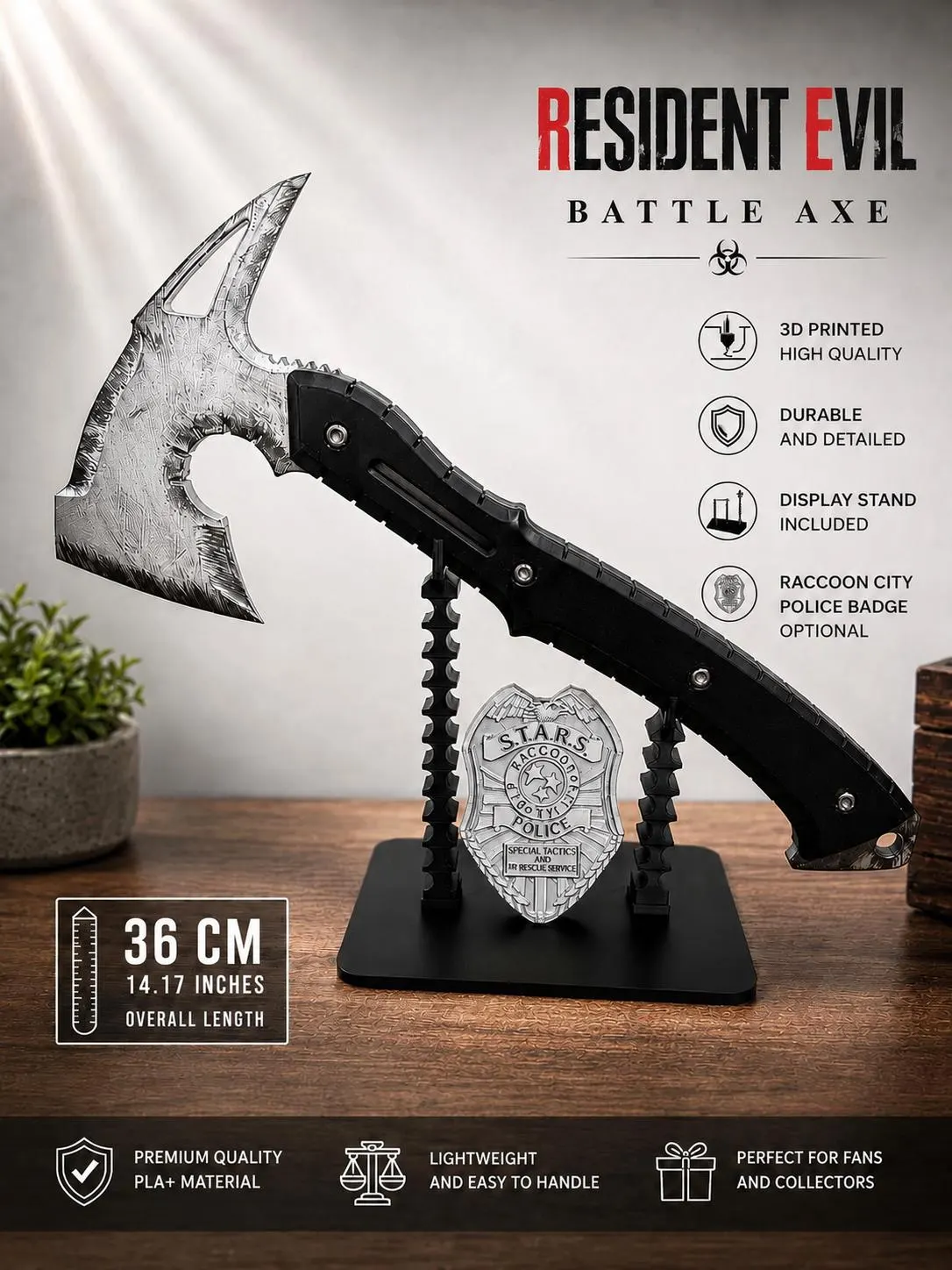 Resident Evil Battle Axe Replica | Handmade 3D Printed Cosplay Prop | Display Collectible for Fans