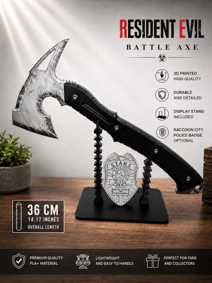 Resident Evil Battle Axe Replica | Handmade 3D Printed Cosplay Prop | Display Collectible for Fans