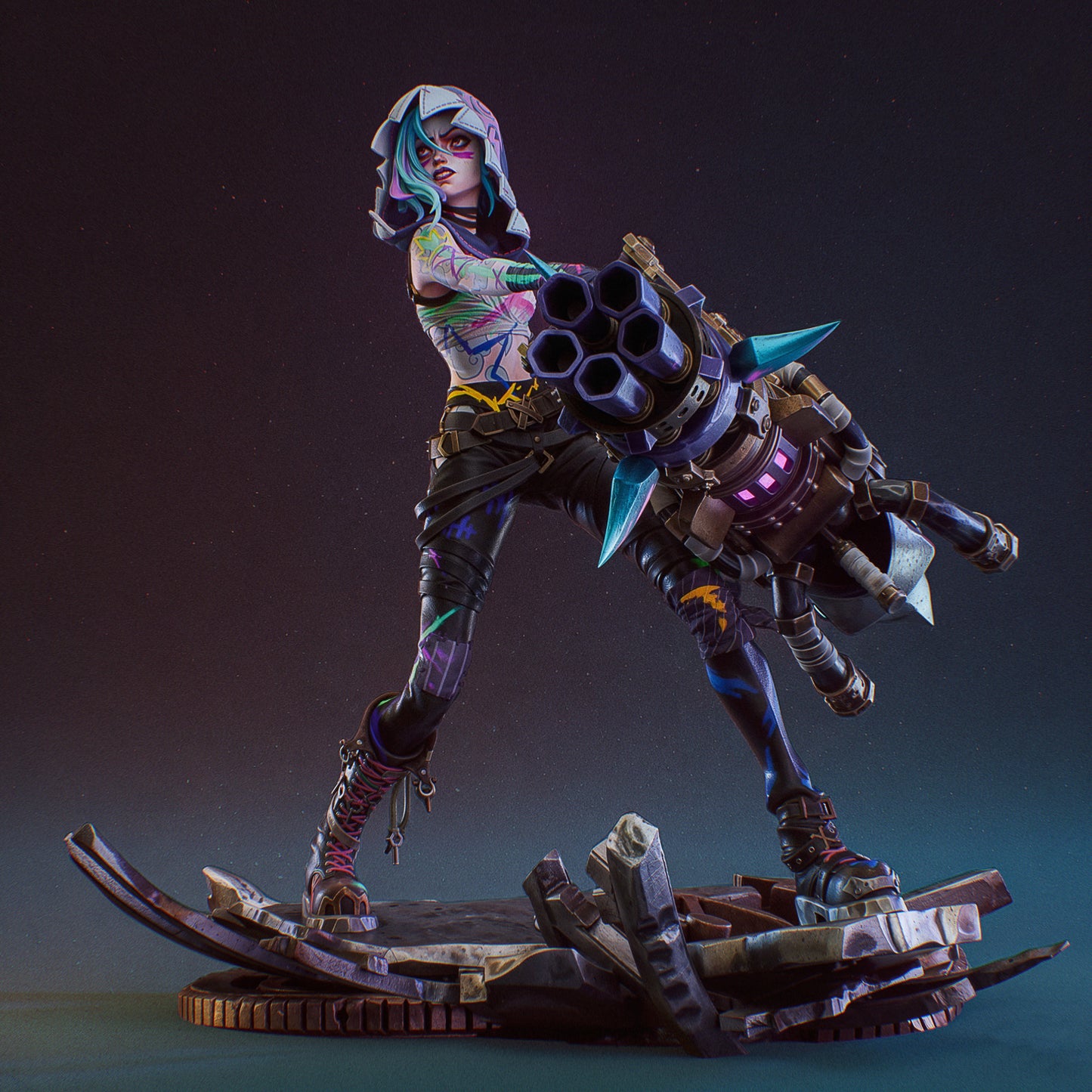 Jinx Arcane Statue Premium Resin Figure – Hand Painted Collectible – Swappable Hood & No Hood Version
