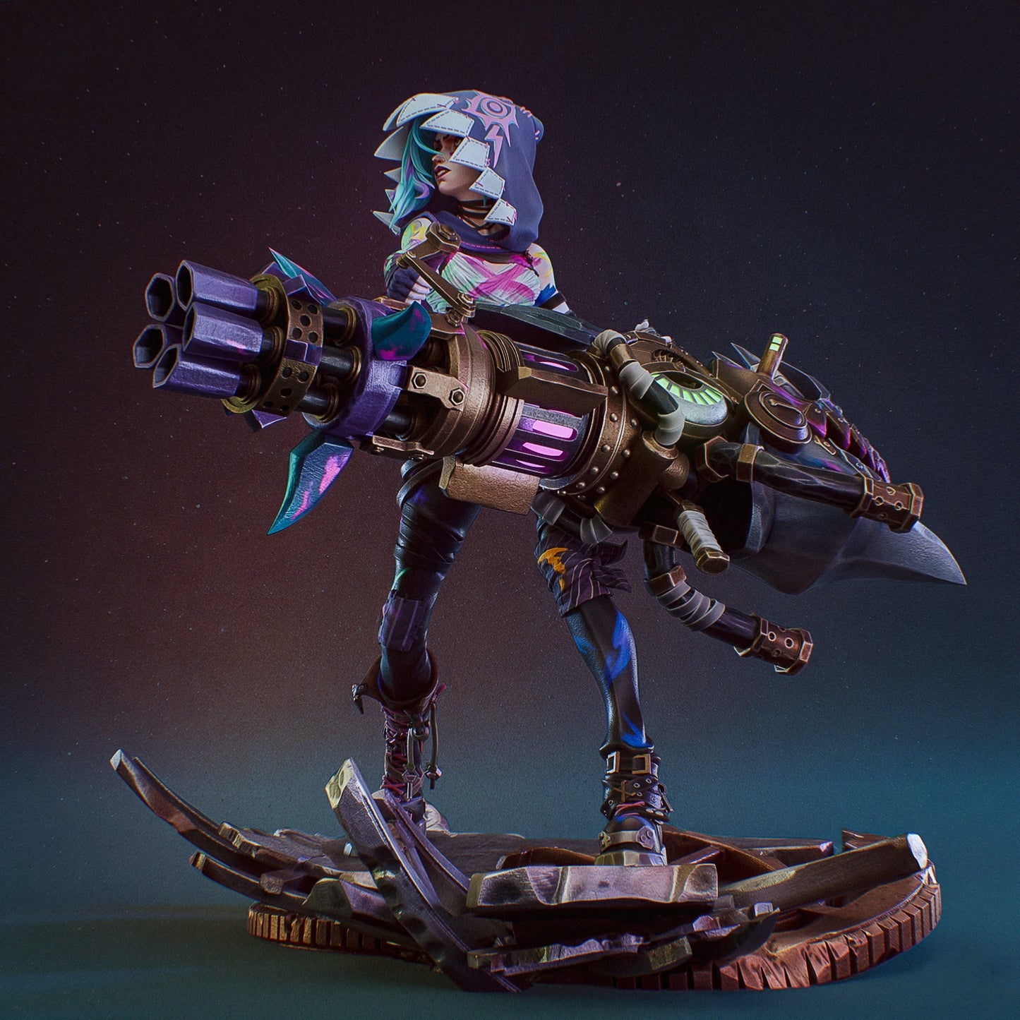 Jinx Arcane Statue Premium Resin Figure – Hand Painted Collectible – Swappable Hood & No Hood Version