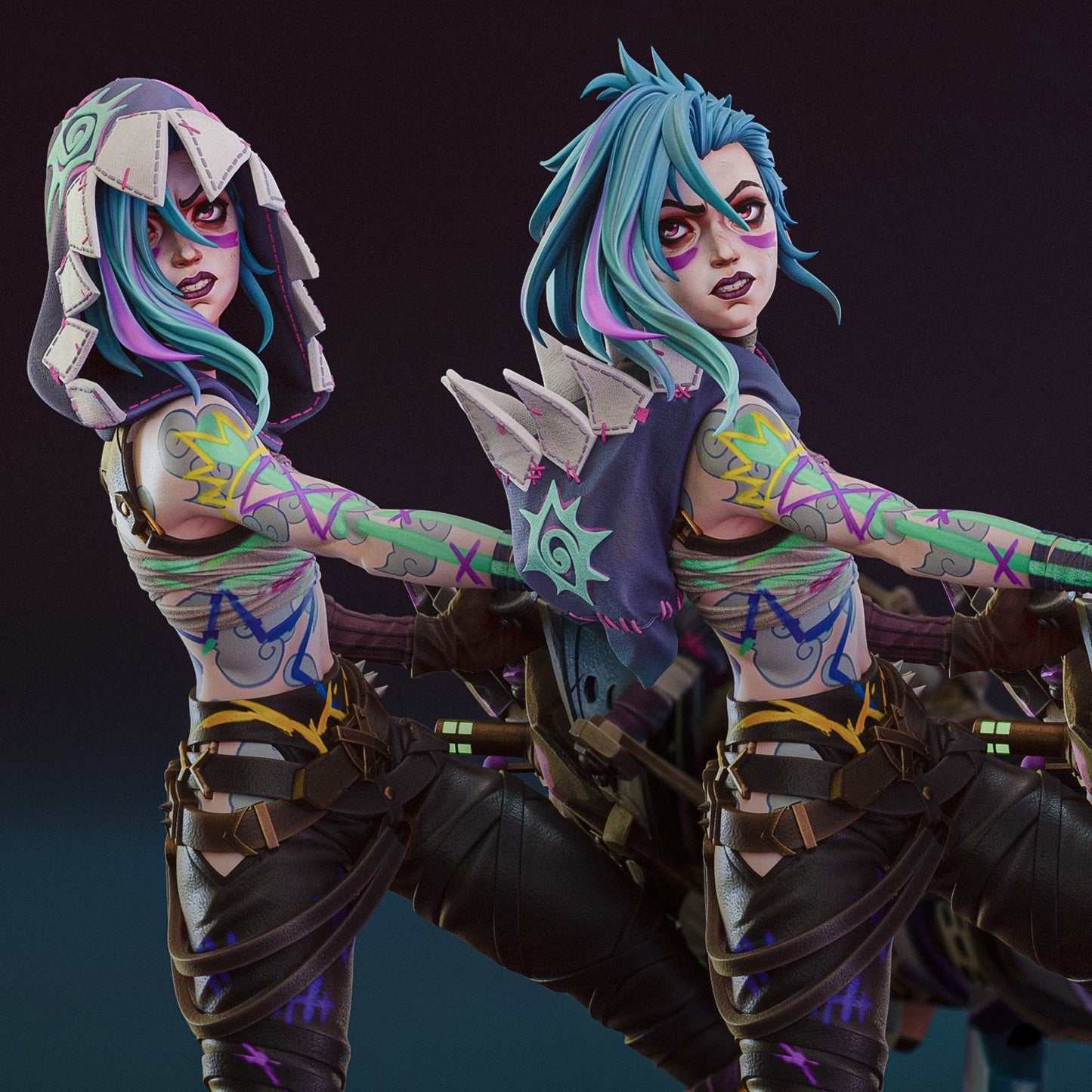 Jinx Arcane Statue Premium Resin Figure – Hand Painted Collectible – Swappable Hood & No Hood Version
