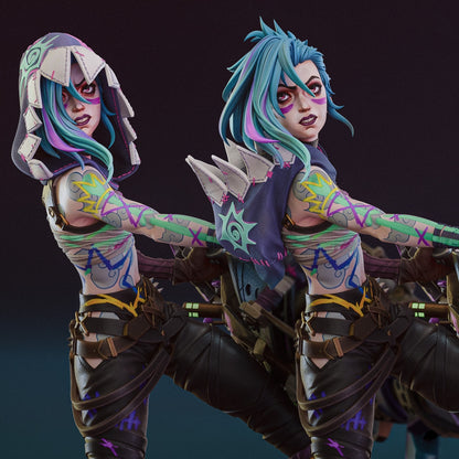 Jinx Arcane Statue Premium Resin Figure – Hand Painted Collectible – Swappable Hood & No Hood Version