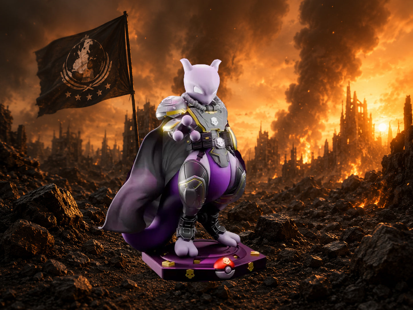 Mewtwo x Helldivers Resin Statue – Hand Painted or Raw – Premium Pokémon Sci-Fi Collectible – 15 cm